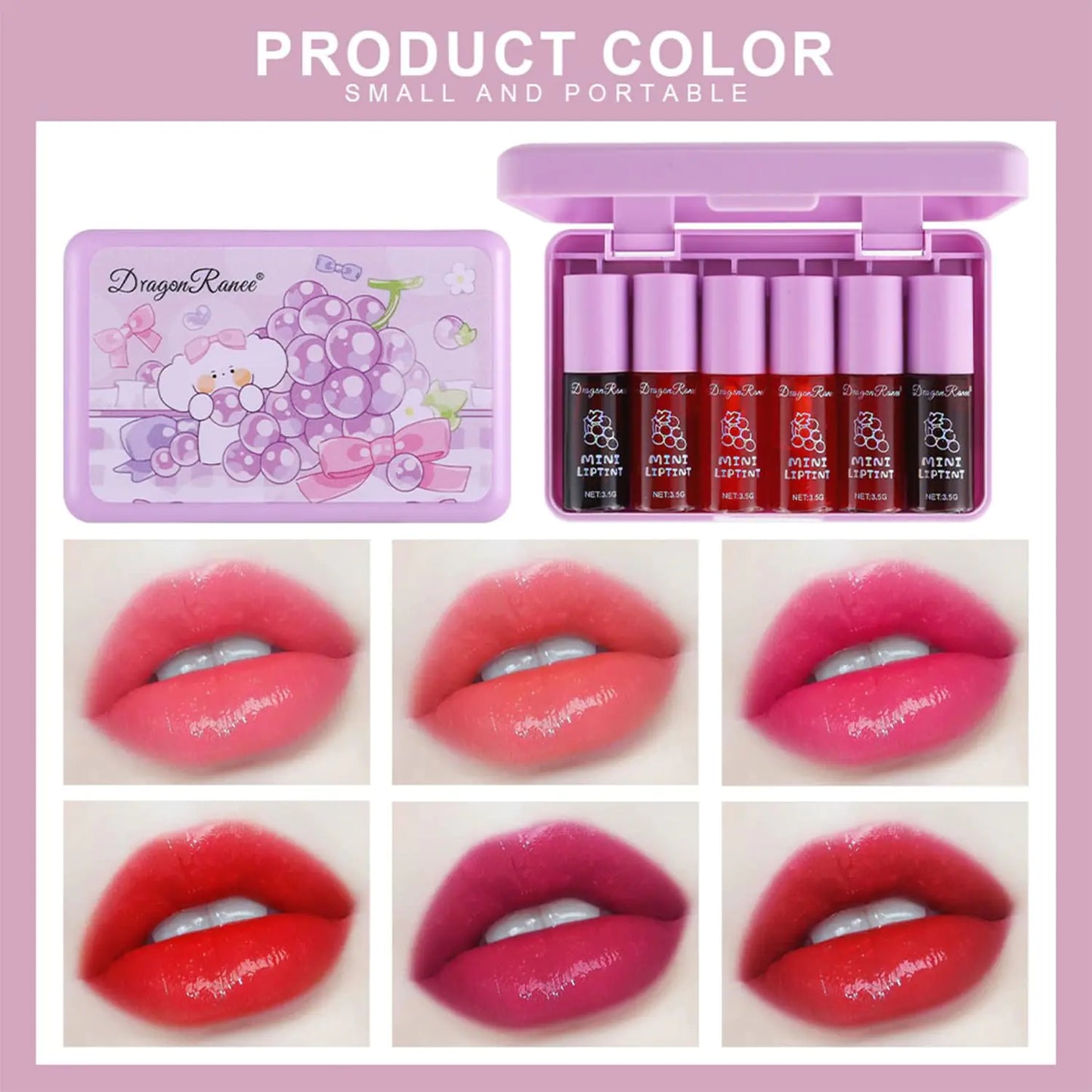 6 Colors Grapes Lip Tint Stain Set